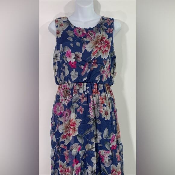 NWT LARA G By Lara Guidotti Floral Silk Viscose Blend Maxi Dress M L XL Blue - Picture 4 of 16